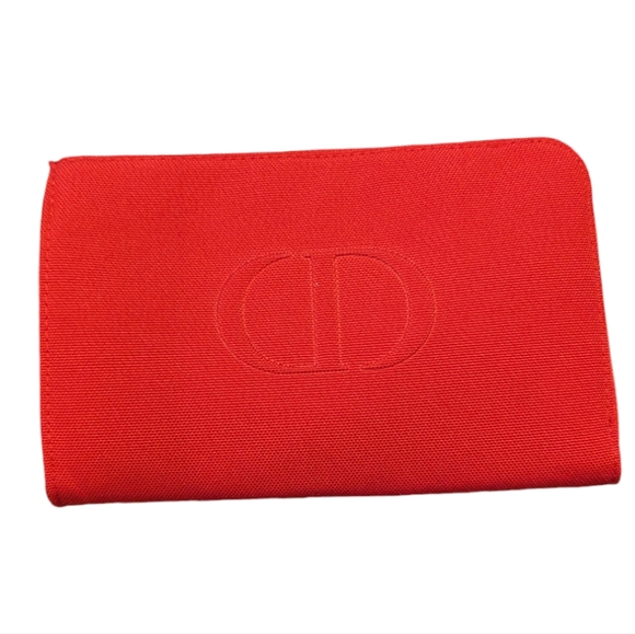 Dior Beaute Red Linen Cosmetic Pouch with CD Log Zipper Pull New - Picture 1 of 4